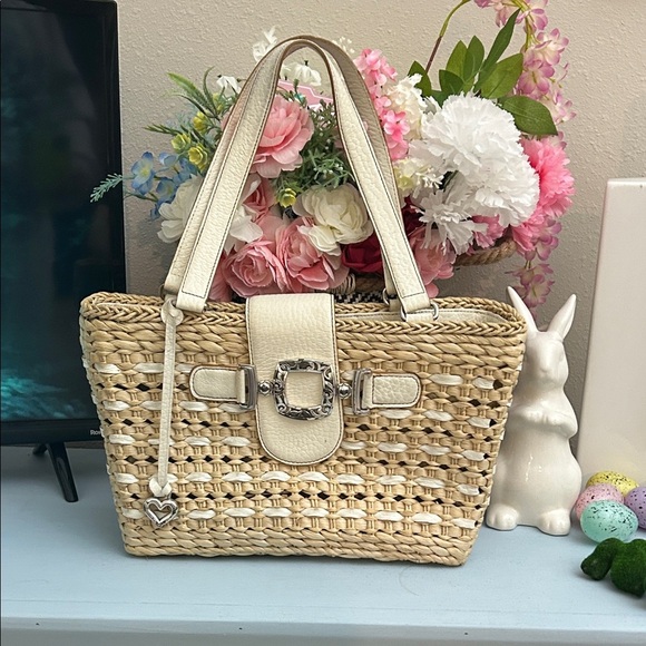 Brighton Handbags - Brighton Cream and Tan Woven Tote